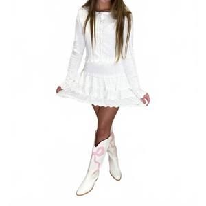 NEW MABLE women's bow knit button top and skirt set in white